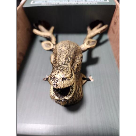 NWT Gift Present Christmas Stag Cabin Winter The Kraftsman Co Brass Bottle Open - Picture 10 of 10